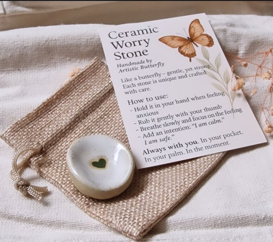 Ceramic Heart Worry Stones – Set of 3