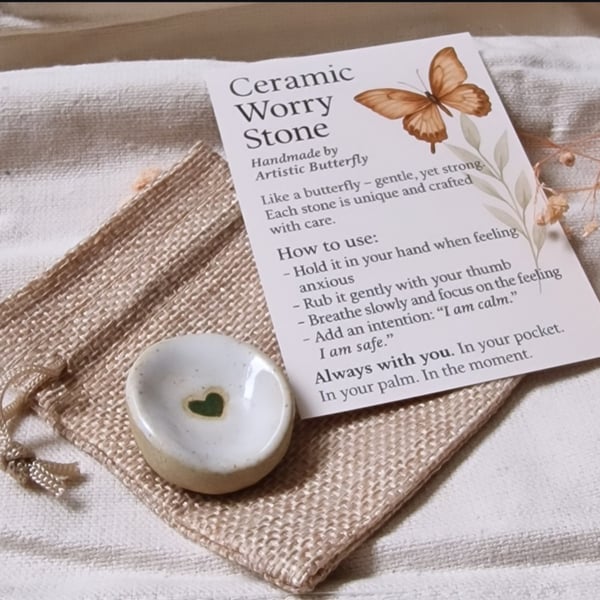 Ceramic Heart Worry Stones – Set of 3