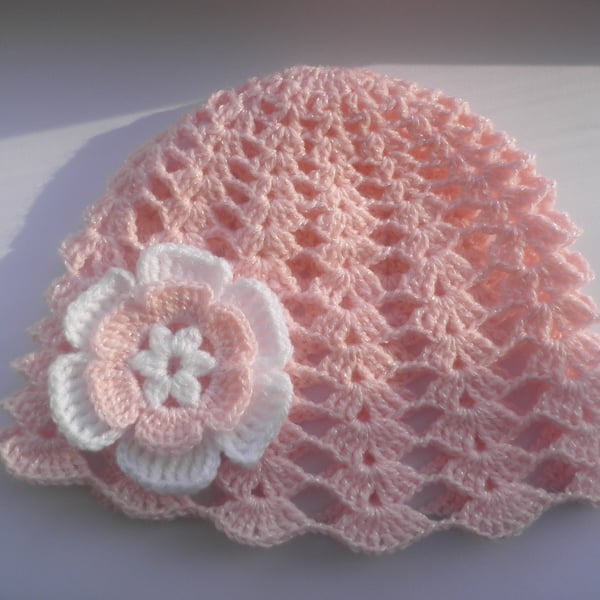 SALE. Crochet baby  girl hat with flower, summer hat