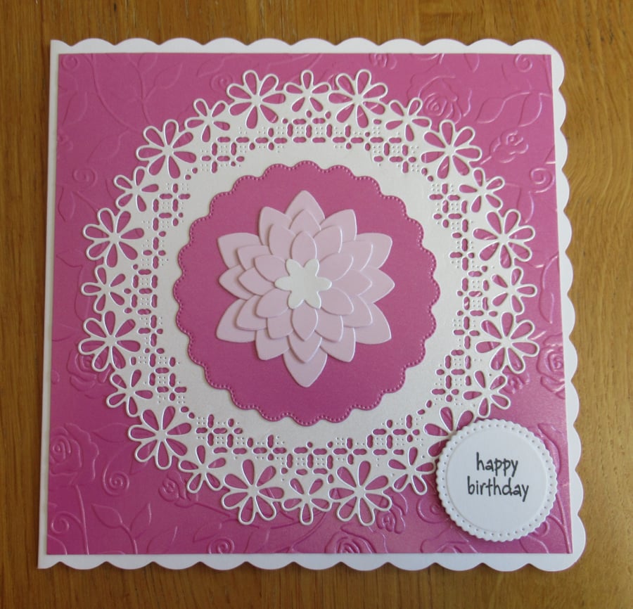 Pink Flower - Birthday Card (17x17cm)