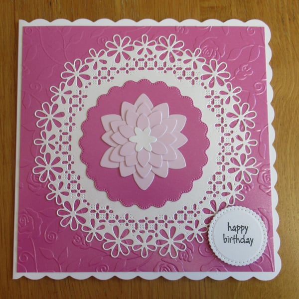 Pink Flower - Birthday Card (17x17cm)