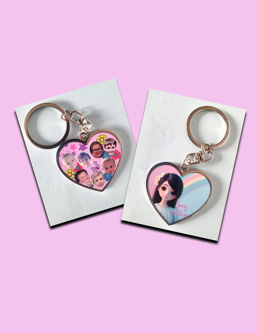 heart shaped double sided keyring 