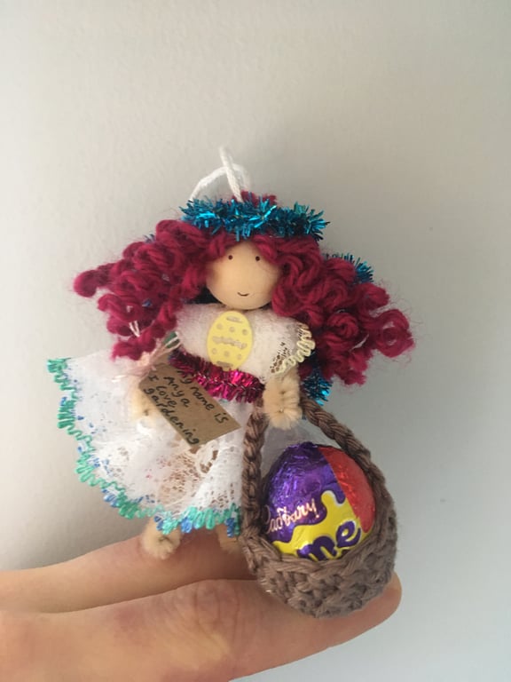 Tiny Easter Fairy Doll Decoration, Dark Pink, Easter Decoration 