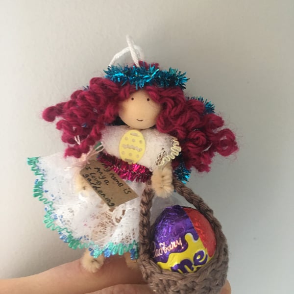 Tiny Easter Fairy Doll Decoration, Dark Pink, Easter Decoration 