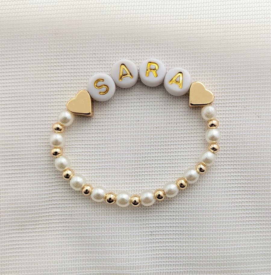 Children's personalised pearl and gold bracelet 