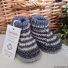Baby Boy's Hand Knitted 95% Merino Wool Booties 0-3 months size 