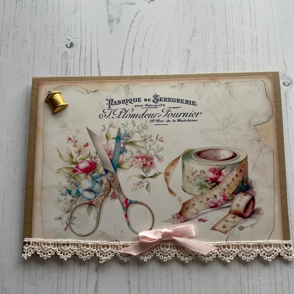 Greeting Cards, Blank, Vintage Sewing Florals C - 138