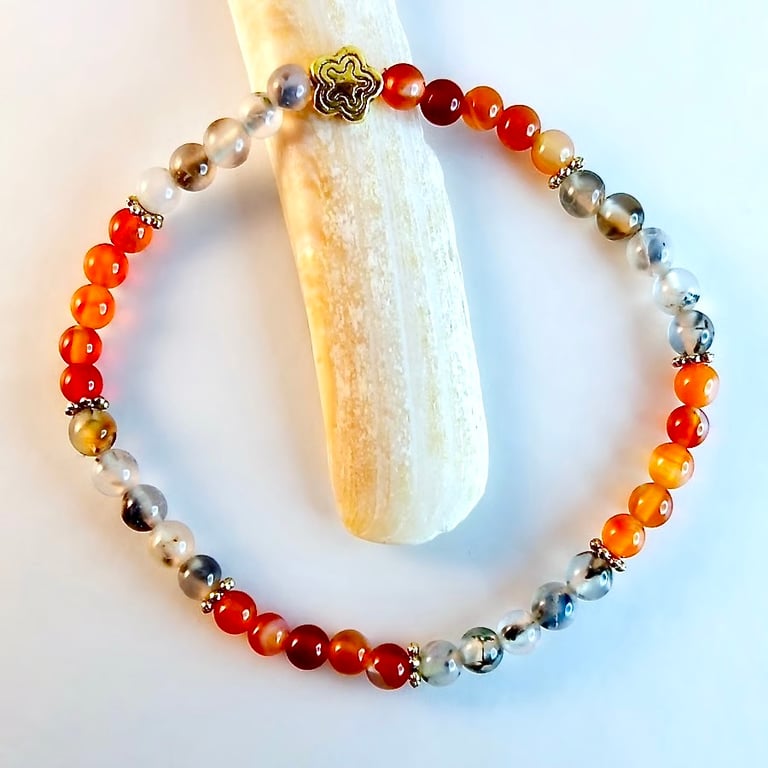 Carnelian And Dragon Vein Agate Bracelet - Handmade In Devon - Free UK P&P