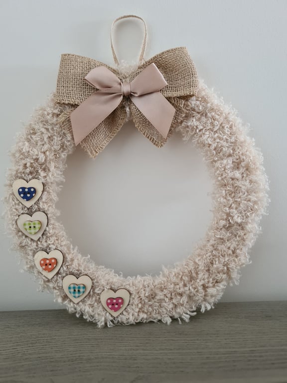 Teddy bear yarn wrapped wreath