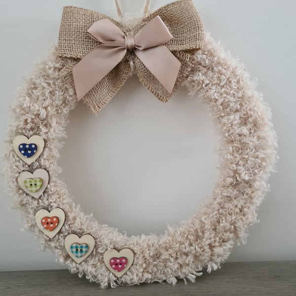 Teddy bear yarn wrapped wreath