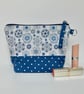 Make up bag in blue and white fabrics