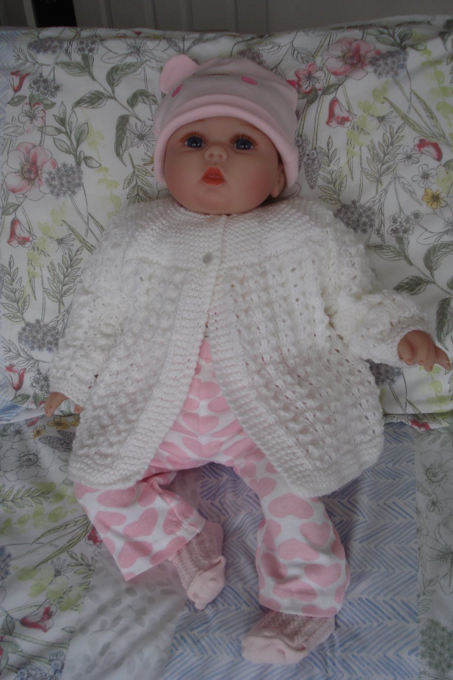 Baby Cardigan In Soft White Acrylic Yarn (J75)