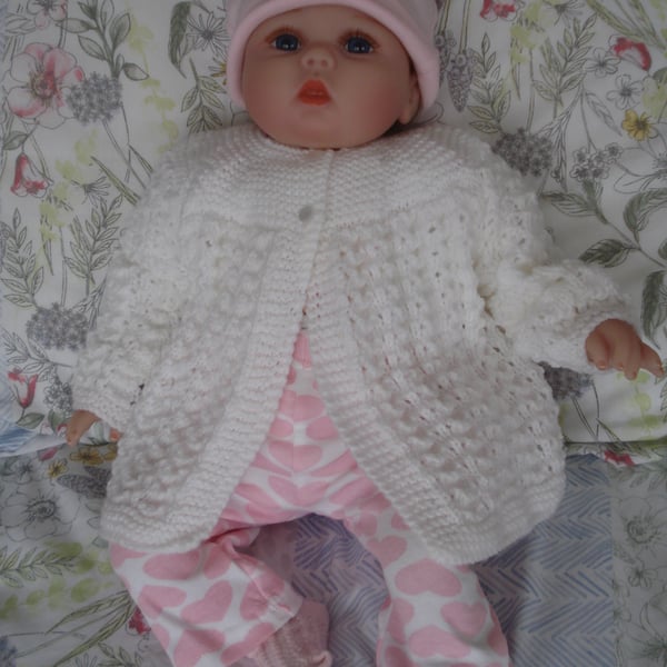 Baby Cardigan In Soft White Acrylic Yarn (J75)