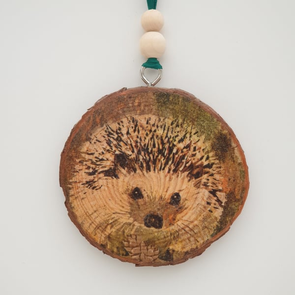 Hedgehog wood slice decoration, gift for a nature lover 