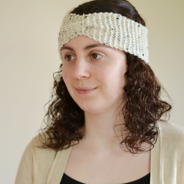 Cream Fleck Warmer Chunky Knit Twist  Hairband Earwarmer