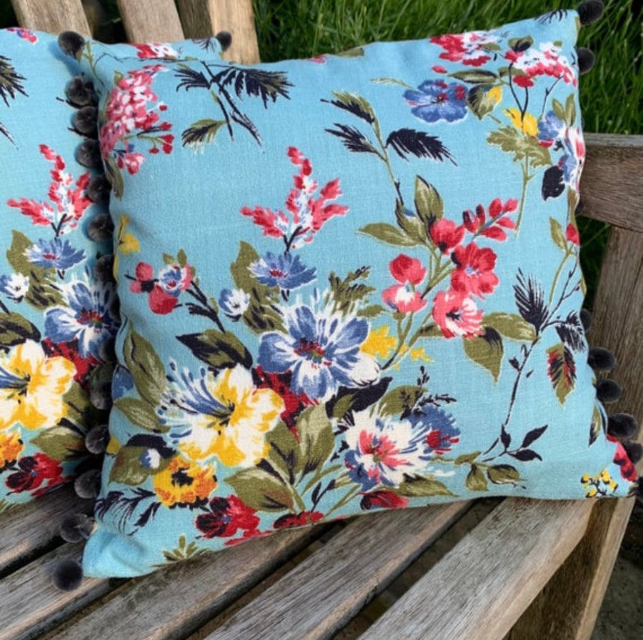 Vintage floral barkcloth cushion cover