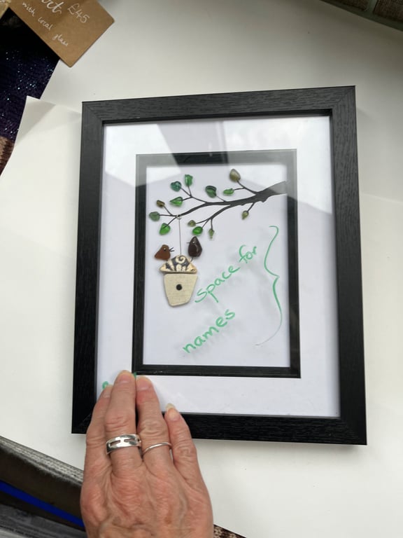  Seaglass "Good luck in your new home" birds in a tree house picture  
