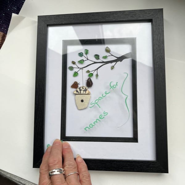  Seaglass "Good luck in your new home" birds in a tree house picture  