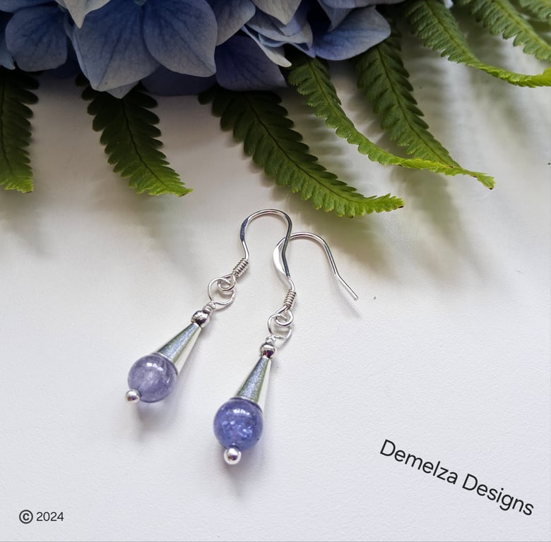 Designer Dainty AA Tanzanite Coned Sterling Silver Earrings 
