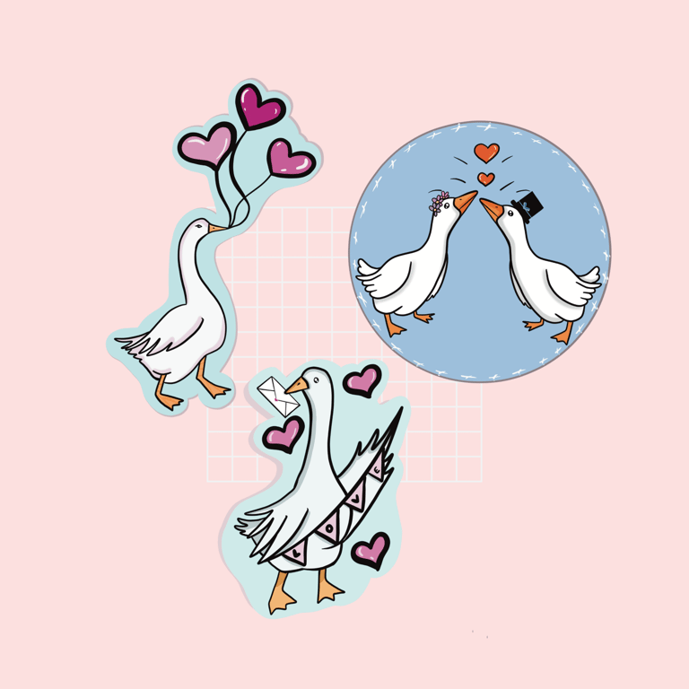 Valentines Goose Stickers Set Of 3 Die Cut Sticker Pack 