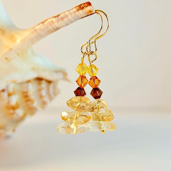 Citrine And Swarovski 'Topaz' Crystal Earrings - Handmade In Devon