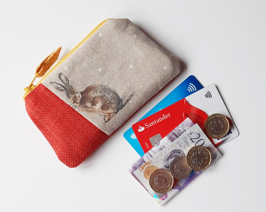Hare purse, Small pocket sized purse, Stocking Filler - Free P&P
