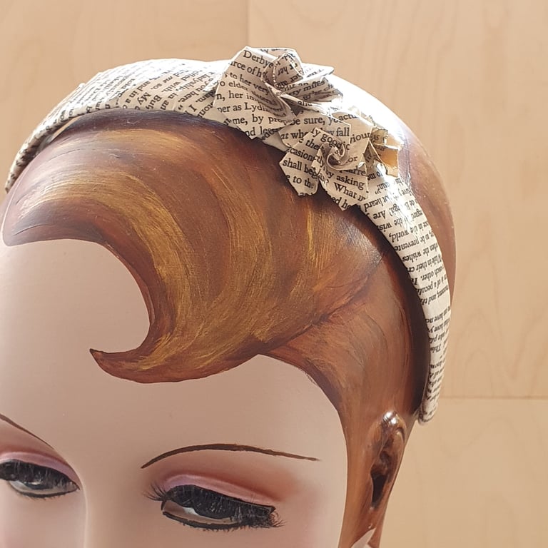 Little Women Headband: Handmade Recycled Book Paper Roses, hair accessory 
