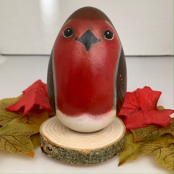 Robin hand painted wooden egg ornament 