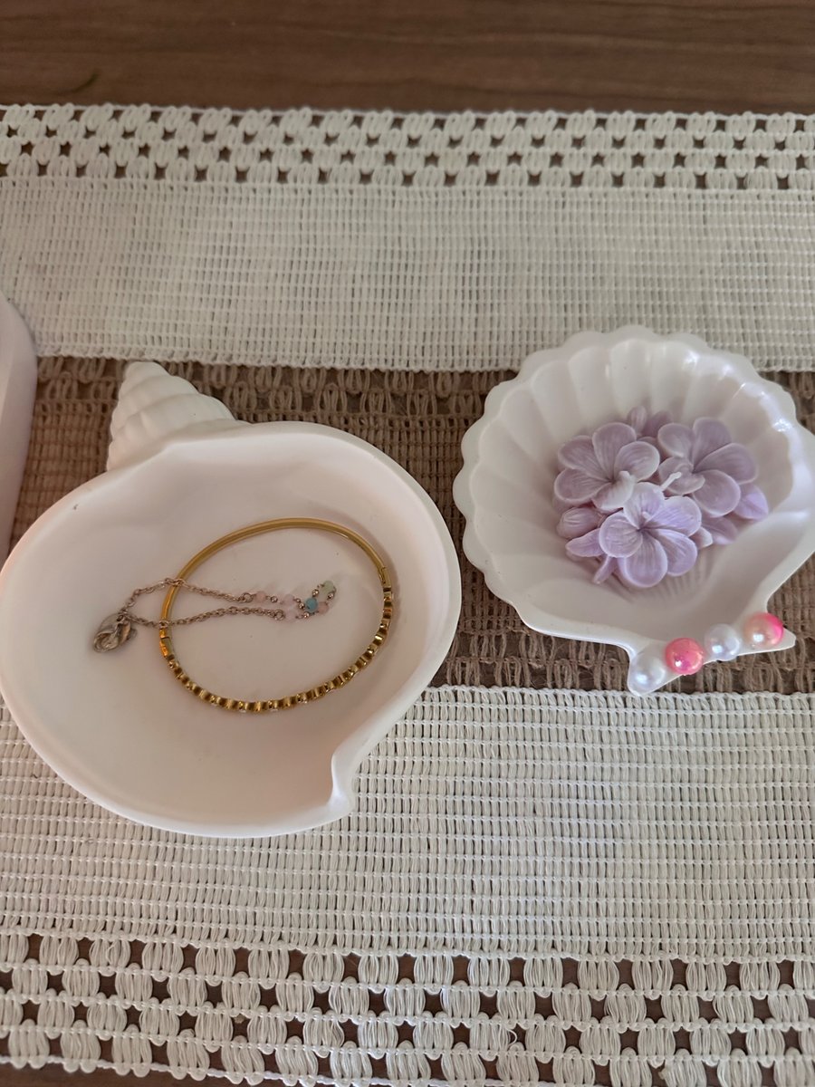 Handmade Shell Trinket Tray & Floral Candle Holder Set – Coastal Decor