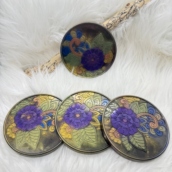 Bohemian style resin coaster set