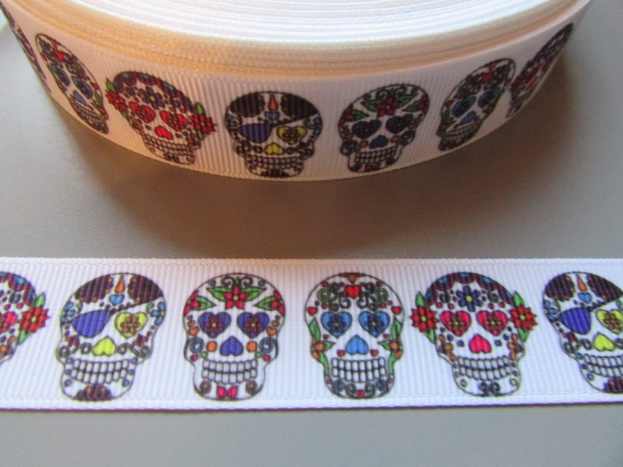 Sugar Skull Calaveras Day of the dead Grosgrain Ribbon x 1 metre