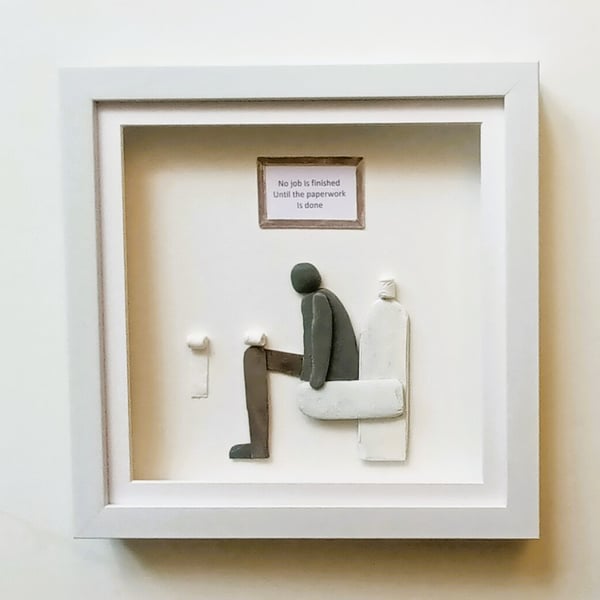 Pebble Art, Humorous Bathroom Wall Decor, Man on the Loo, Gifts for Him