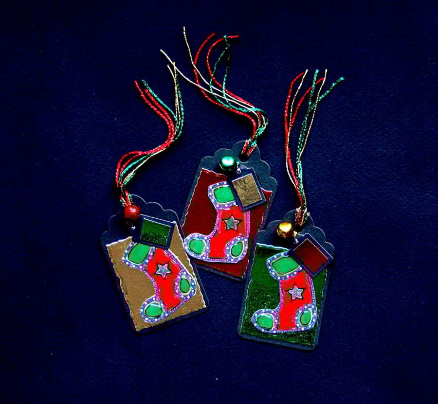 Jingly Stockings - set of 3 - Handcrafted Christmas Gift Tags - dr16-0068