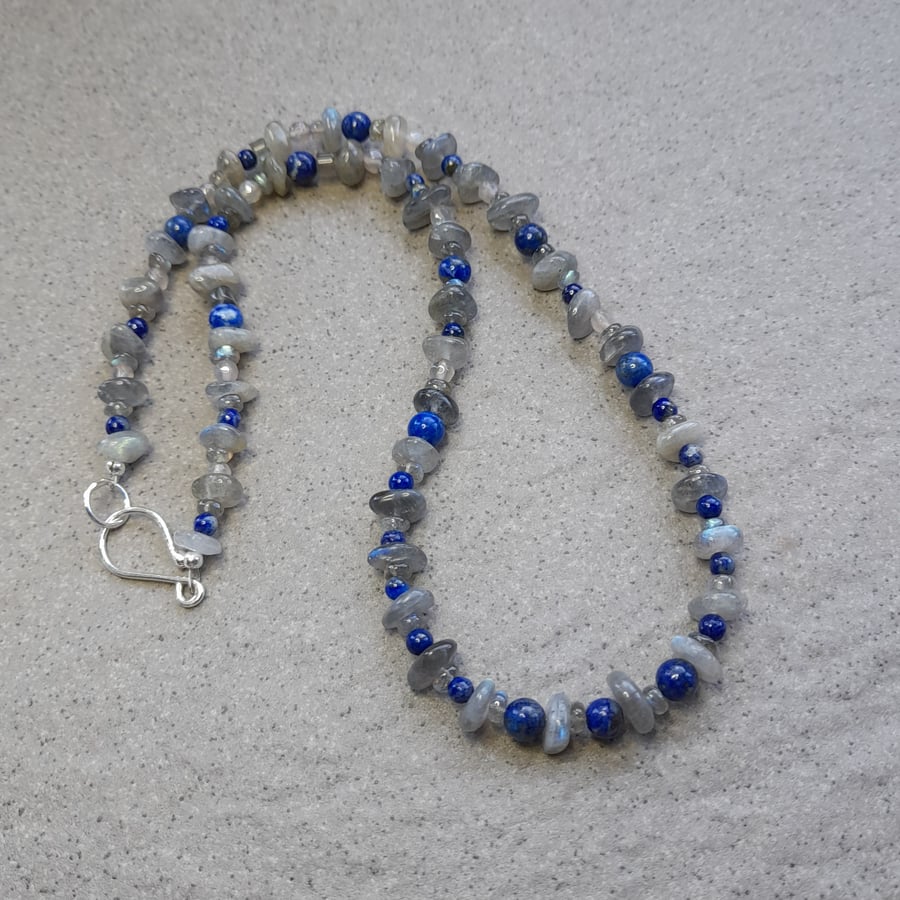 Labradorite And Lapis Lazuli Argentium Silver and Sterling Silver Necklace