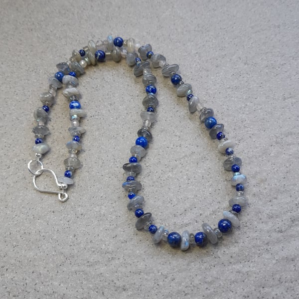 Labradorite And Lapis Lazuli Argentium Silver and Sterling Silver Necklace