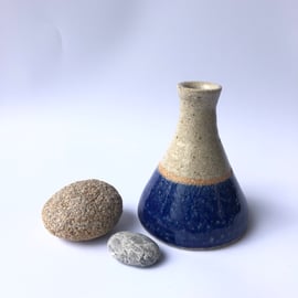 COBALT BLUE AND OATMEAL GLAZED STONEWARE CERAMIC VASE