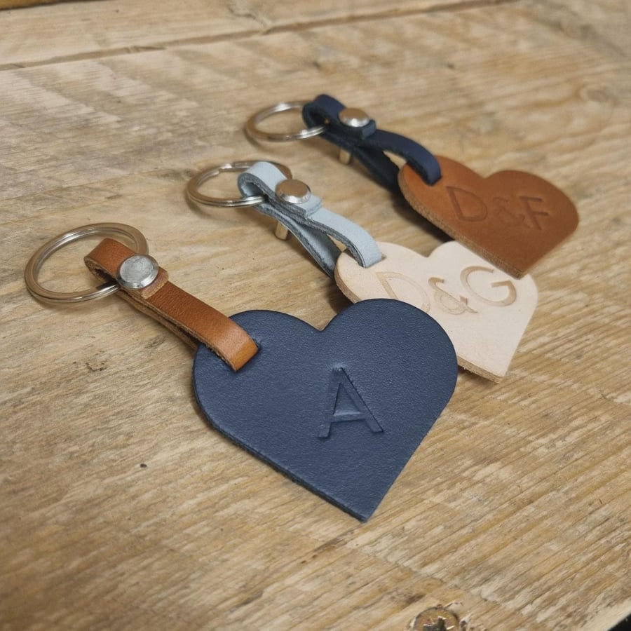 UK Hand Made Genuine leather Personalised Hart Shape leather Key Ring