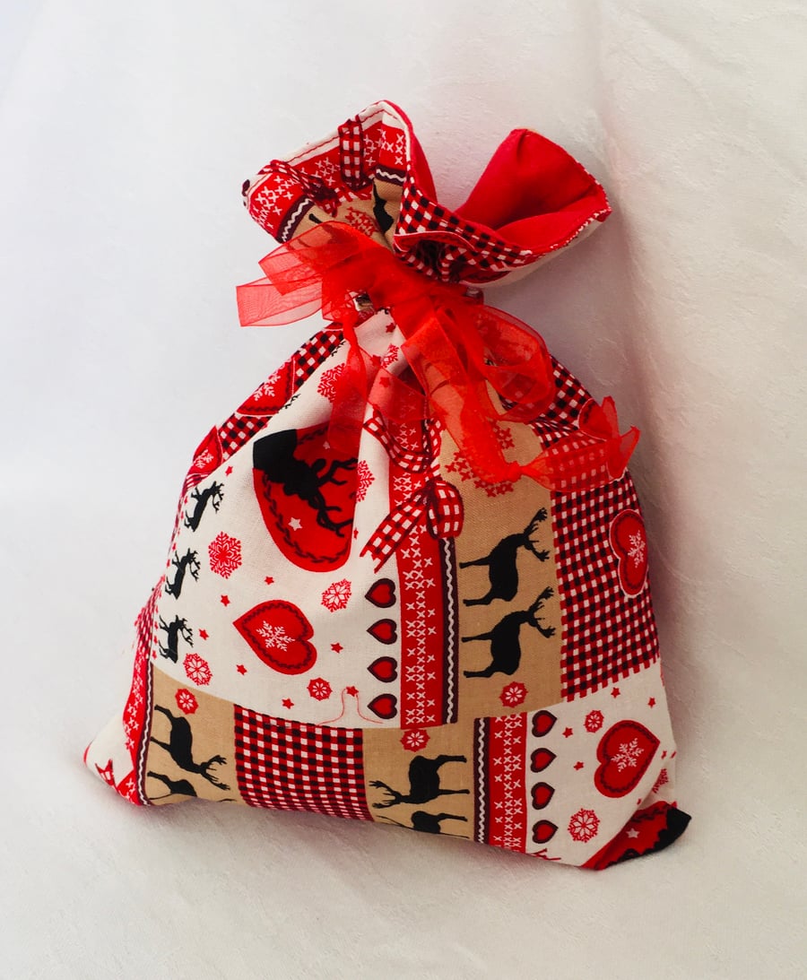 Reusable Christmas Gift Bag, Christmas Gift Sack, Scandi Gift Bag.