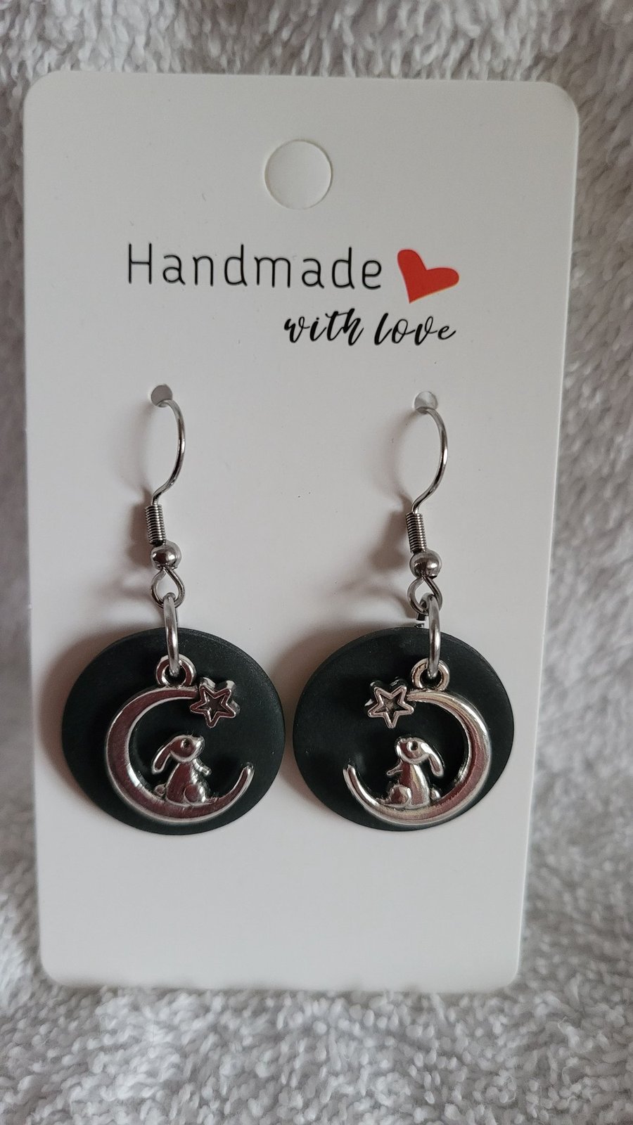 Rabbit in the Moon Polymer Clay Earrings.  316 Surgical Stainless Steel