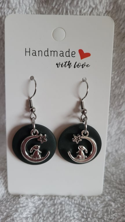 Rabbit in the Moon Polymer Clay Earrings.  316 Surgical Stainless Steel