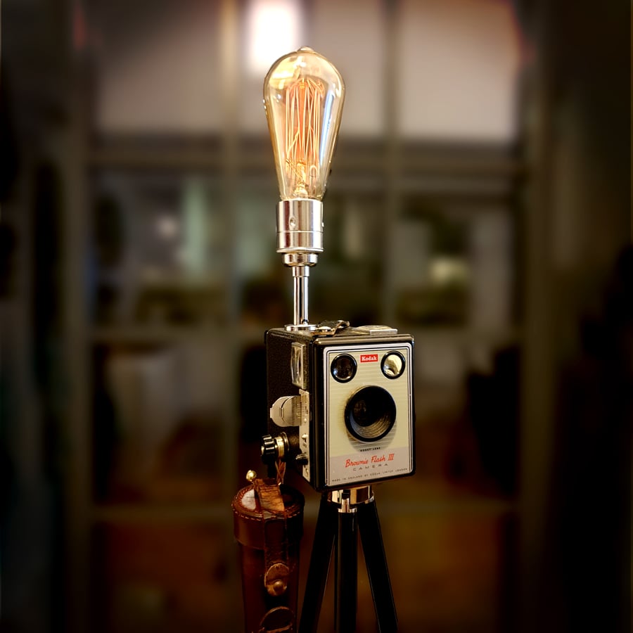 Upcycled Vintage Kodak Brownie Camera Edison Tripod Lamp