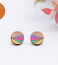 Hand Painted Wooden Earrings, Bright Colourful Wood Studs, Painted Wooden Studs