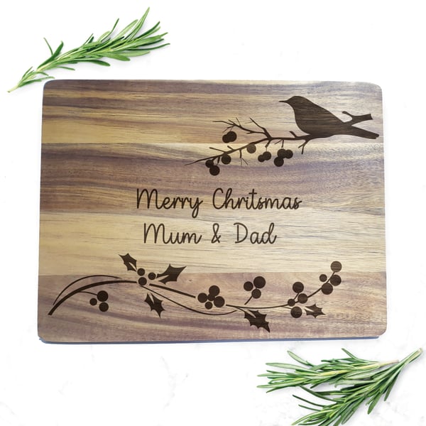 Merry Christmas Bow Wrapped Chopping Board Kitchen Gift Cutting Wooden Board 