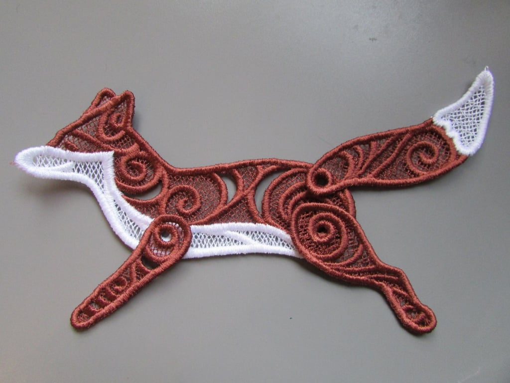 Embroidered Lace Fox Applique with moving parts