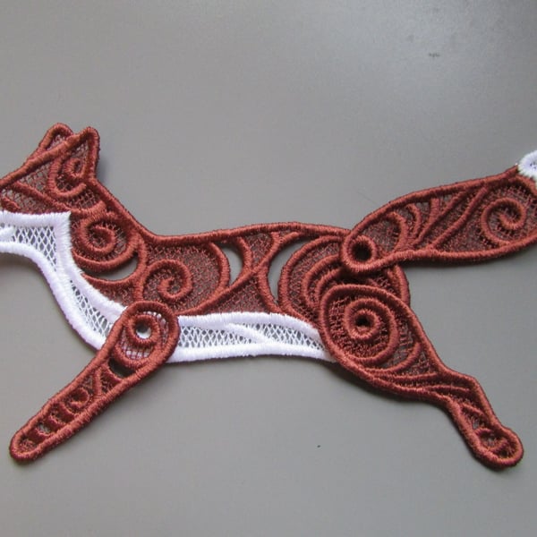 Embroidered Lace Fox Applique with moving parts