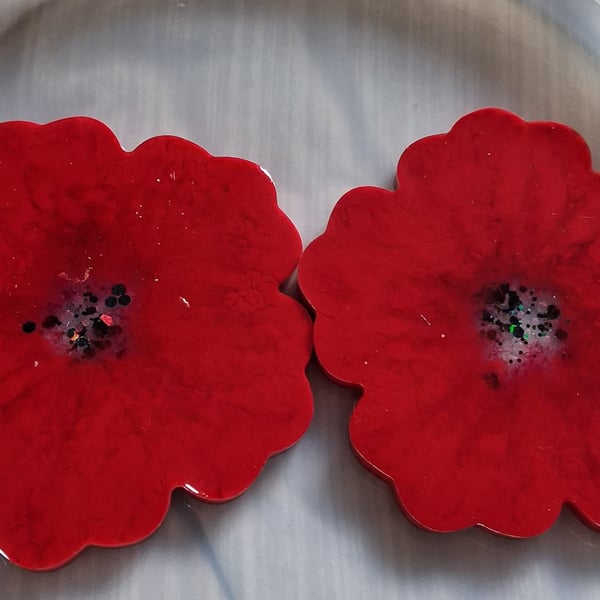 Set of two handmade epoxy resin flower coasters. (Reversible) 