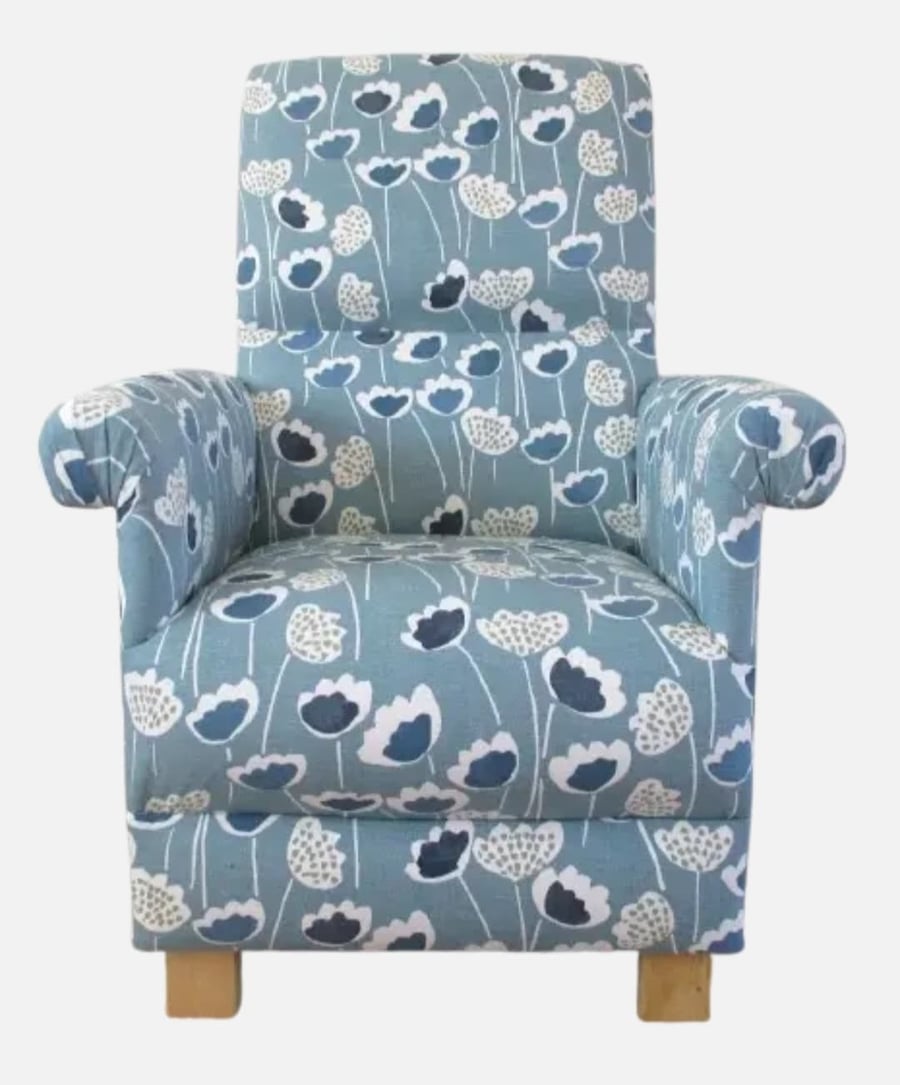 Indigo Blue Floral Armchair Adult Chair Botanical Accent Bedroom Small Statement