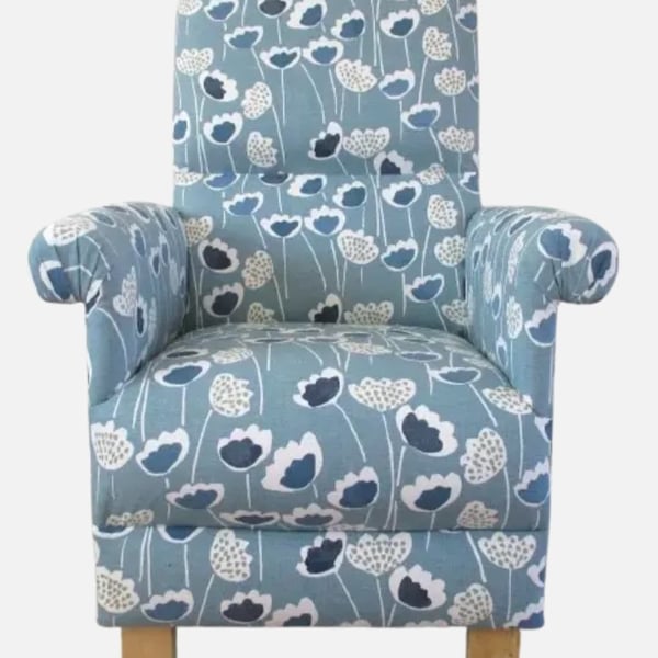 Indigo Blue Floral Armchair Adult Chair Botanical Accent Bedroom Small Statement