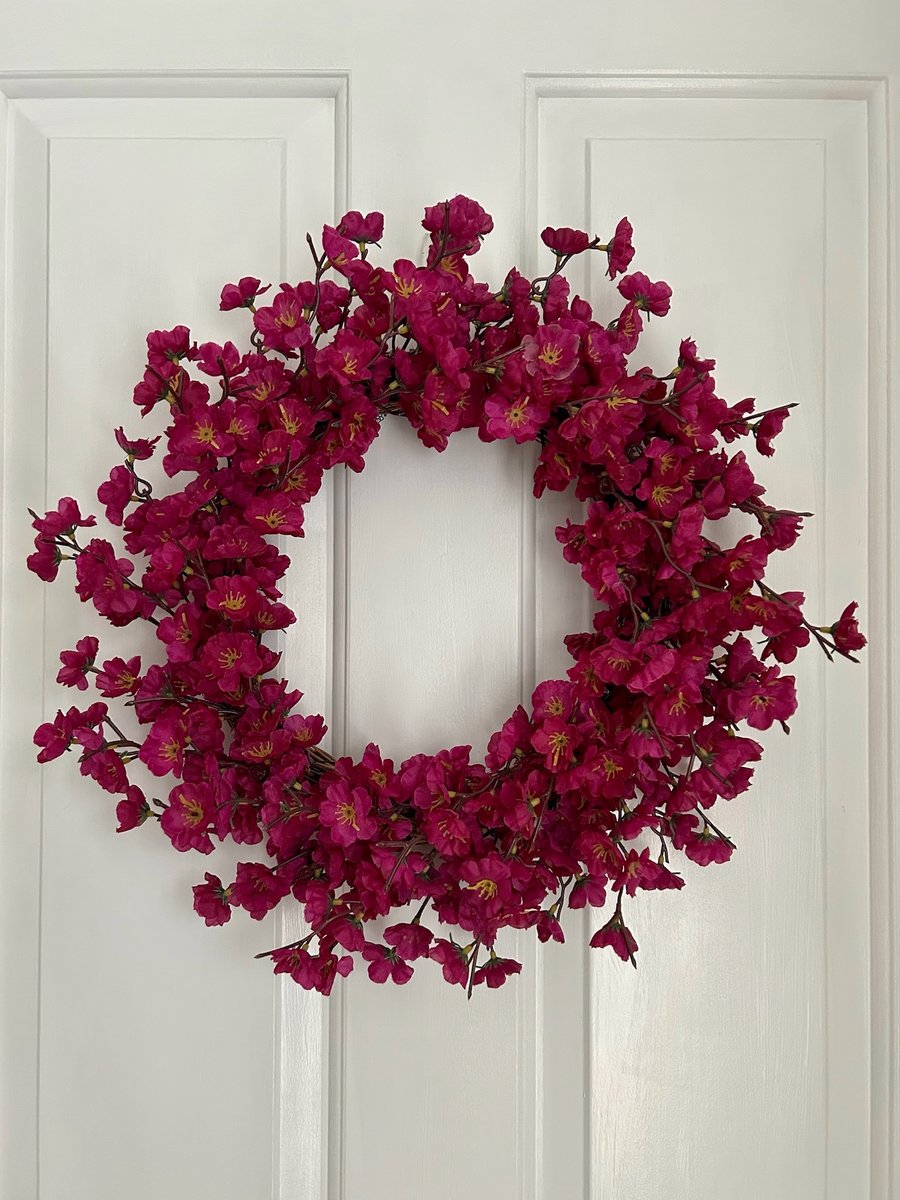 Deep Pink Spring Blossom Front Door Wreath