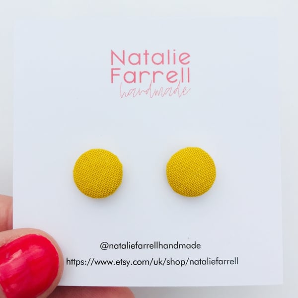 Mustard Fabric Button Earrings
